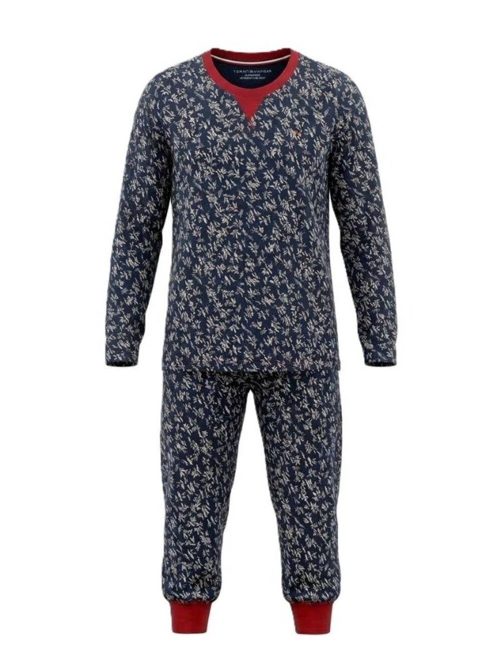 NWT Tommy Hilfiger 2 Piece Pajama Set Thermal Knit Sz S Navy Holly Berry Floral